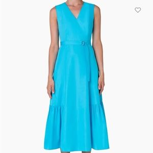 Akris Punto New Cotton Poplin Midi Dress in Turquoise $1390, sz 2 Missing Belt.